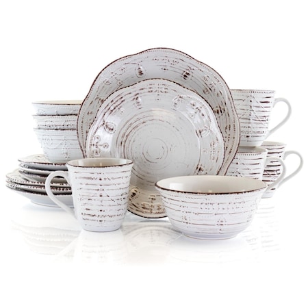 Fastfood Rustic Birch Stoneware Round Dinnerware Set - White - 16 Piece FA2614836